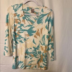 Chico's Teal and Cream Patterned Blouse